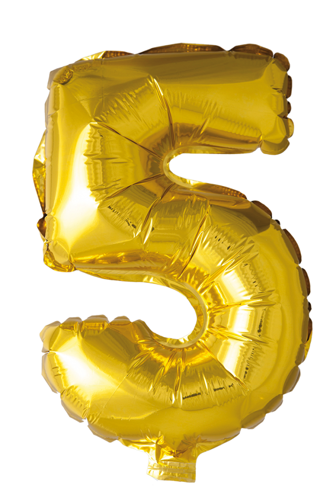 Folieballong siffror 5 i guld 102 cm