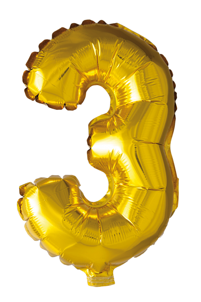 Folieballong siffror 3 i guld 102 cm