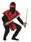 Rød ninja maskeradekostyme 120cm 4-6 år