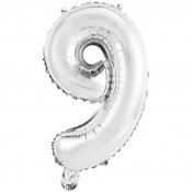 Folieballong nummer 9 i Sølv 75cm
