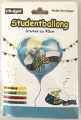 Hjerte student folie ballong med hyssing og tappen, 45 cm