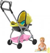 Barbie Skipper Barnevakt baby med gul barnevogn