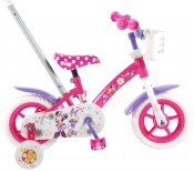Minnie Mus Barn Bike 10 tommer med trening hjul og sykkel bar