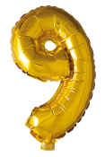 Folieballong nummer 9 i gull 41cm