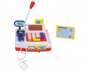 Kassaapparat med minikalkulator, skanner, mikrofon og lyd