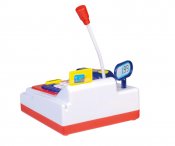 Kassaapparat med minikalkulator, skanner, mikrofon og lyd