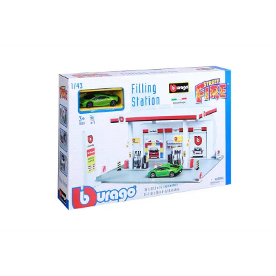 Bensinstasjon med bil - Burago Street Fire 1:43