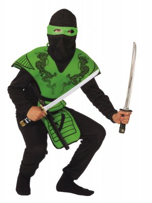 Green ninja maskeradekostyme 120cm 4-6 år