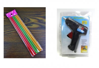 Limpistol med flerfargede limstaver / varmsmelteadhesiver i 6 stk, 7 mm x 195 mm