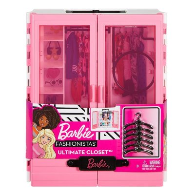 Barbie garderobe med 6 kleshengere