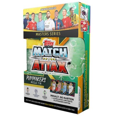 Fotballkort Mega Tin Uefa Champions League Europa League Conference League 2022/23 Limited Edition Playmakers samlekort