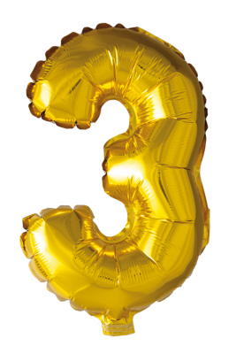 Folieballong nummer 3 i gull 41cm