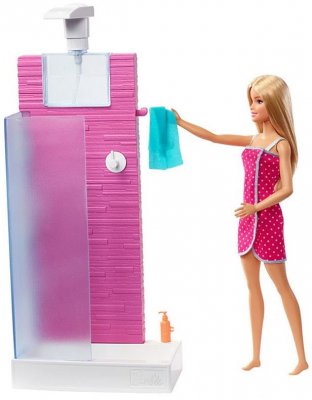 Barbie med dusj og tilbehør