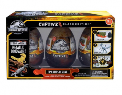 Jurassic World dinosaur Captivz Clash Edition egg og slim 3-pakning