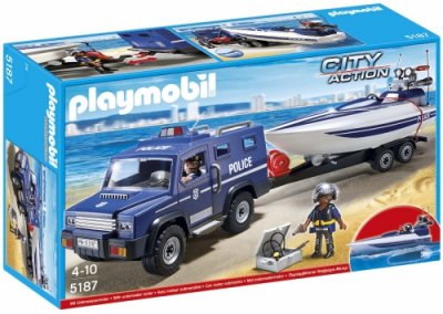 Playmobil City Action Politilastebil med hurtigbåt