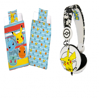 Pokémon sengetøy dynetrekk 150x210 cm med pikachu -hodetelefoner
