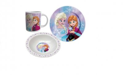 Disney Frozen, frokost ligger i porselen krus, tallerken og bolle